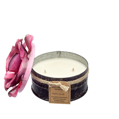 Black Powder Box Candle - Pink Rose Flower