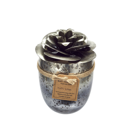 Glass Candle - Silver Camellia Lid