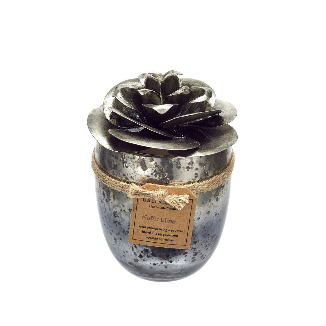 Glass Candle - Silver Camellia Lid