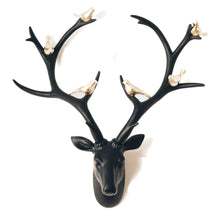 Load image into Gallery viewer, Black Deer Head with Gold Birds