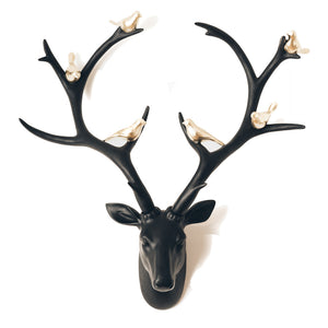 Black Deer Head with Gold Birds