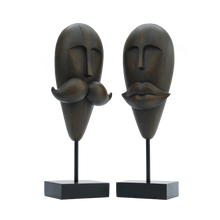 Load image into Gallery viewer, La Moustache &amp; La Lips – Set of Two Wooden Effect Sculptures
