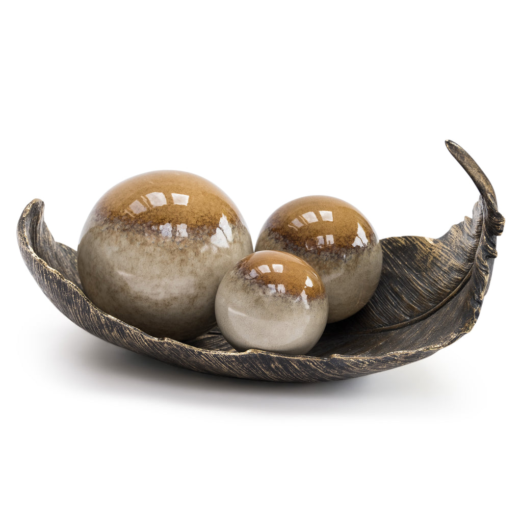 Set of 3 Brown Porcelain Decorative Balls