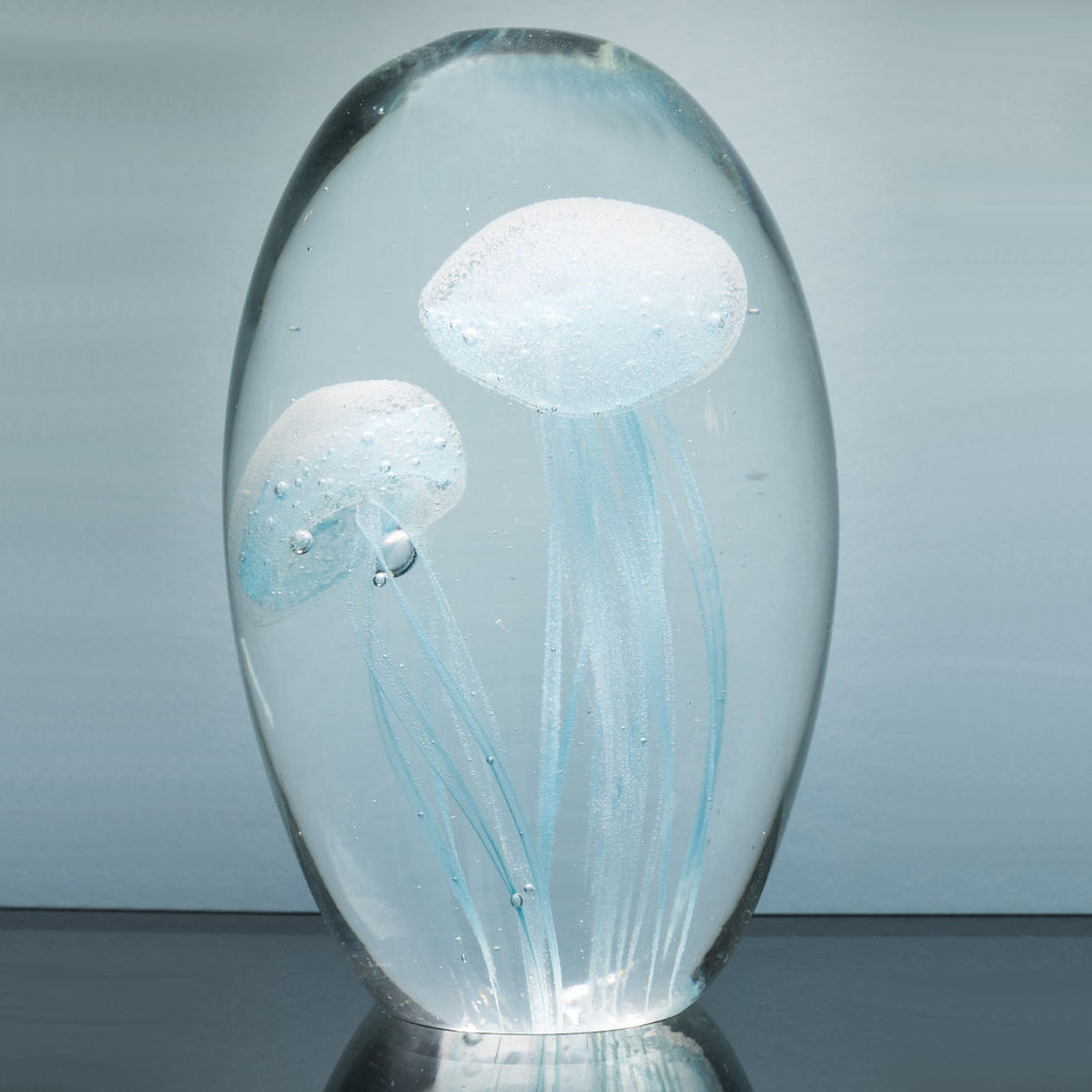 Glass Jellyfish Paperweight - Two Blue Hand-Blown (medium)