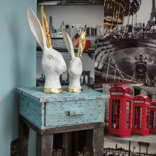 Load image into Gallery viewer, White and Gold Hares - Set of 2