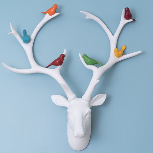 Deer Head with Coloured Birds