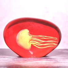 Load image into Gallery viewer, Yellow Jellyfish in Red Glass Paperweight